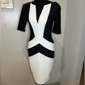 Bisou Bisou Black and White Long Sleeve Sheath Dress